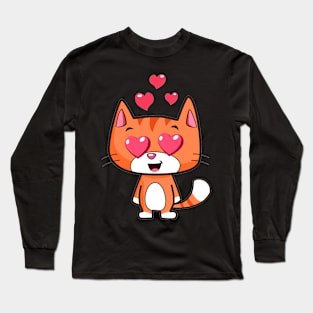 Orange Kitty Cat in Love Long Sleeve T-Shirt